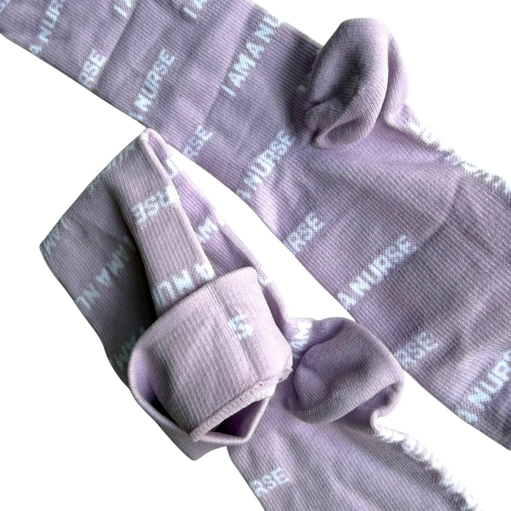 NEW FIGS Lavender Purple I AM A NURSE Compression Socks Knee High Women Size S - Picture 4 of 6